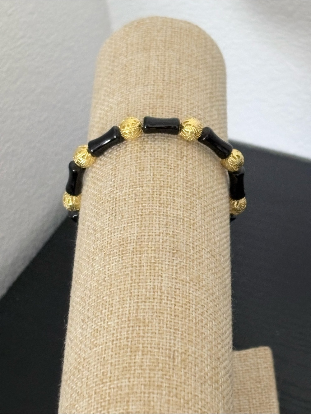 Handcrafted bamboo glass bead with gold round filigree beaded bracelet